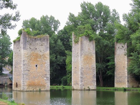 the ruins of the bridge at Lussac Les Chateaux France