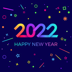 2022 Happy New Year. Paper memphis geometric style for holidays flyers and Happy New Year cards.