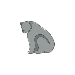 Fototapeta premium One single line drawing of cute grizzly bear for company logo identity. Business corporation icon concept from wild mammal animal shape. Modern continuous line vector draw design graphic illustration