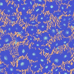 Blue petunias. Floral endless patterns on a beige background, seamless pattern of stylized plants
