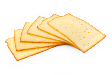 Cheese slices isolated on the white background.