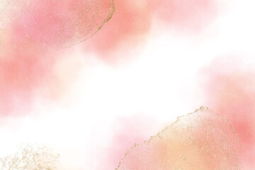 Soft pink watercolor abstract background with gold elements