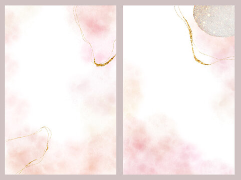 Soft pinkand gold abstract backgrounds set. Templates for cards and poster.