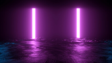 Neon pink swinging on a wet field - 3D rendering