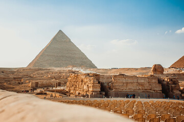 Fototapeta na wymiar Pyramid of Egypt against the sky. Ruin 