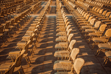 Chairs near the pyramid in Cairo, Egypt