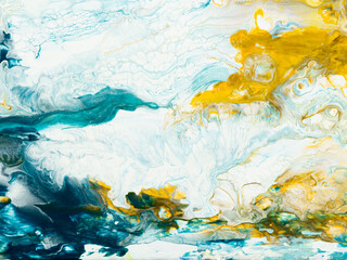 Blue with gold creative abstract hand painted background, marble texture, abstract ocean, acrylic painting on canvas.