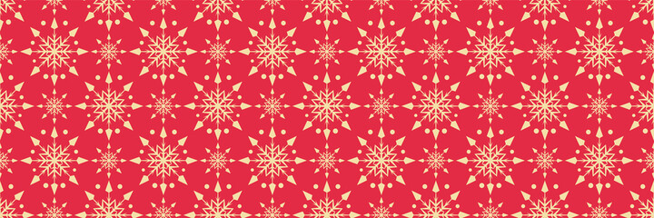 Fototapeta na wymiar Christmas background pattern with decorative snowflakes on a red background for your design. Seamless background for wallpaper, textures. Vector illustration.