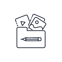 Folder concept with multimedia files. Vector icon isolated on white background.