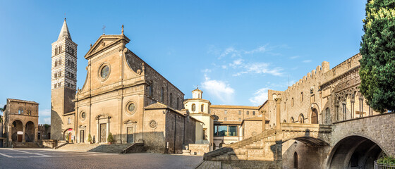 View at the Catedral of Saint Lawrwnce in the streets of Viterbo - Italy - obrazy, fototapety, plakaty