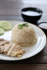 Thai food gourmet steamed chicken with rice khao mun kai