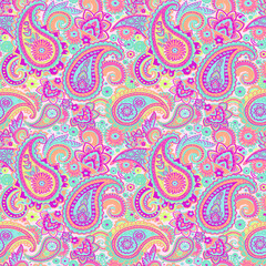 Hand drawn Paisley Seamless Pattern for kids design, party, anniversary, birthday. Design for banner, poster, card, invitation and scrapbook