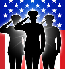three usmc marines silhouette with USA flag - obrazy, fototapety, plakaty