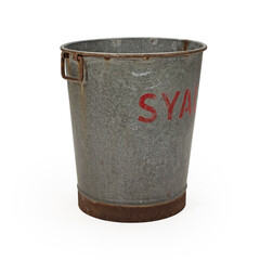 Rusty trash can on white background