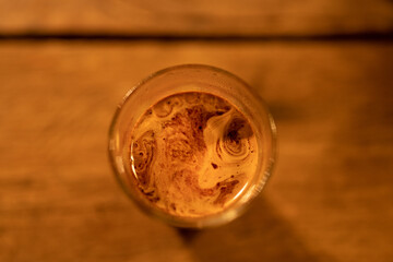 hot coffee and cafe concept, a cup of drink of caffeine espresso making from professional barista