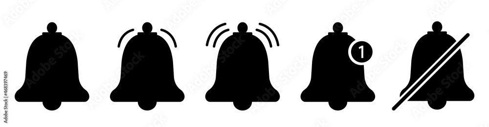 Poster notification bell icon collection.alarm clock and smartphone application alert. social media element