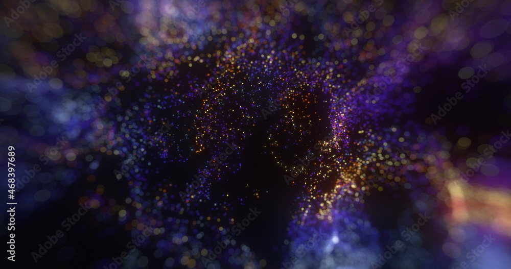 Poster beautiful bokeh light effects with glowing particles. abstract digital wave of particles and dots ba