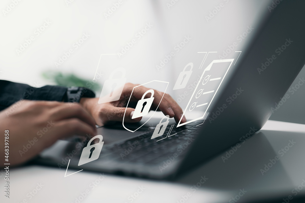 Poster Cybersecurity is defined as the concept of data protection and safe internet access.