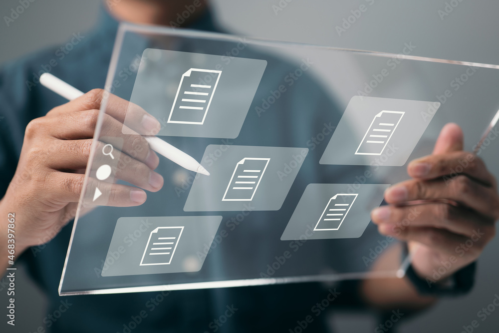 Aufkleber Corporate business technology, online documentation database, Document Management System (DMS), online documentation database and process automation to efficiently handle files.