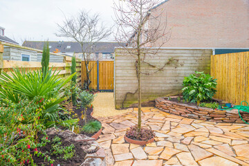 Renovation of a garden in a residential area in autumn, Almere, Flevoland, The Netherlands,...