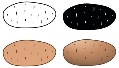 Whole Potato Clipart Set - Outline, Silhouette and Color