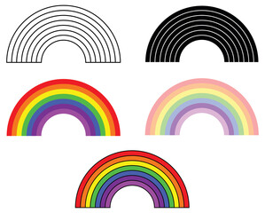 Simple Rainbow with 7 Colors Clipart Set - Outline, Silhouette and Color