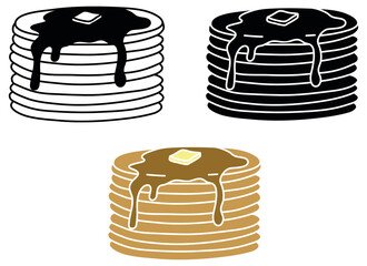 Pancake Stack with Syrup Clipart Set - Outline, Silhouette and Color