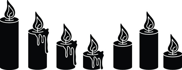 Burning Candle Clipart Set - Silhouette or Stamp