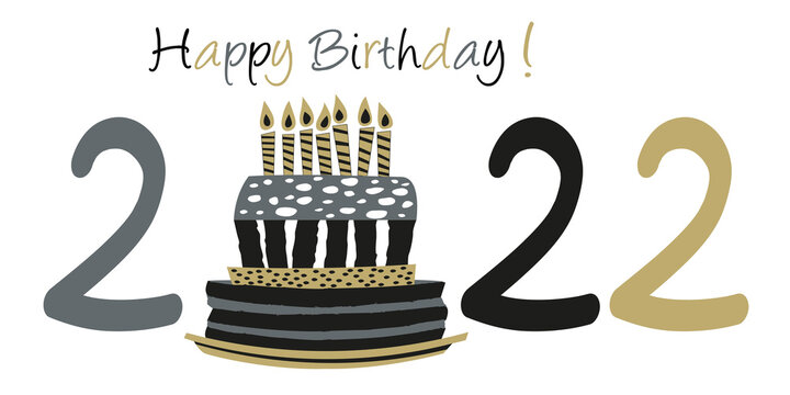 Carte de vœux 2022 présentant le dessin stylisé d’un gâteau avec des sept bougies, pour fêter un anniversaire.