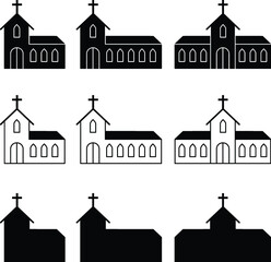 Simple Church / Monastery Clipart Set - Outline and Silhouette