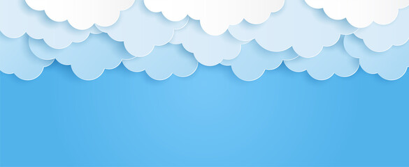 Paper art of cloud on blue sky with copy space. Vector illustration