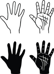 Obraz premium Hand and Palm Clipart Set - Outline and Silhouette