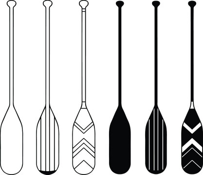 Patterned Canoe Paddle Clipart Set - Outline and Silhouette