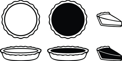 Whole Pie and Pie Slice Clipart Set - Outline and Silhouette © ATerra