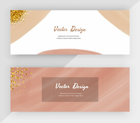 Fototapeta premium Boho hand drawing horizontal web banners with gold glitter texture. 