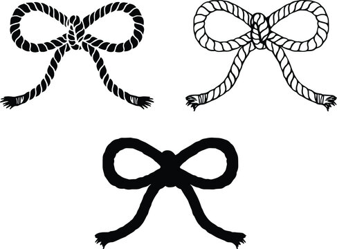 Rope Knot in a Bow Clipart Set - Outline and Silhouette