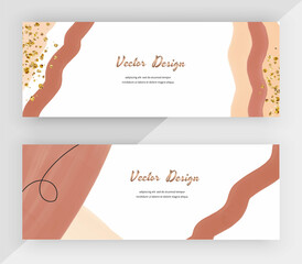 Boho hand drawing horizontal web banners with gold glitter texture.
