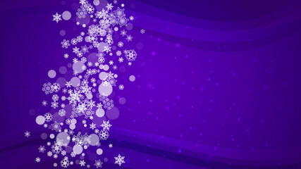 Snow frame with ultraviolet snowflakes. New Year backdrop. Winter border for gift coupons, vouchers, ads, party events. Christmas trendy background. Holiday frosty banner with snow frame