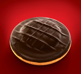 biscuit dough with marmalade over cake and chocolate coated. 3d illustration. Isolated on background