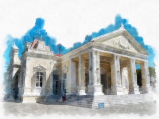 Obraz premium Bang Pa-In Palace in Thailand watercolor style illustration impressionist painting.