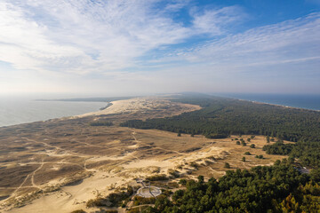 Aerial autumn fall sunrise view of Parnidis Dune in Nida, Curonian Spit, Lithuania