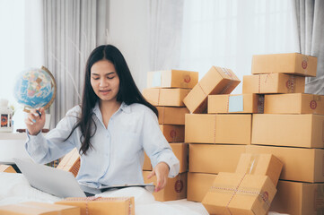 Asian business woman person portrait concept, happy professional smart confident people at office