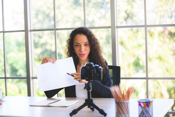 African American business woman with online working from home by using video conference