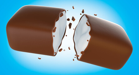 Chocolate coated with cream filling  snack bar. 3d illustration. Isolated background