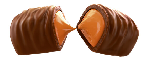 Chocolate coated toffee caramel. 3d illustration. Isolated background