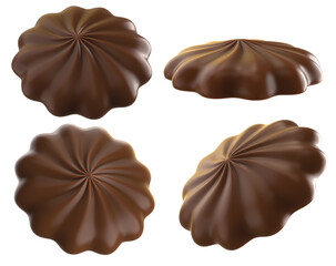 Delicious chocolate coated snack. 3d illustration. Isolated on white background