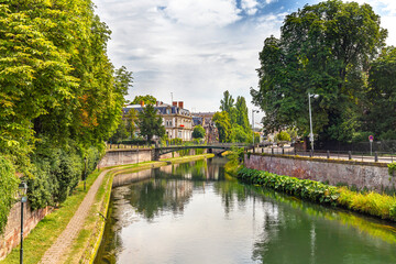 Water canal in Petite France area in the beautiful city of Strasbourg. france