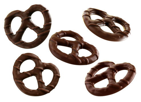 Pretzel with Chocolate biscuit flavored and coated chocolate cream 
isolated on background.