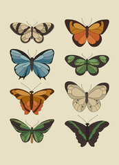 Poster with butterflies in modern, trendy colors, contemporary aesthetic background or card template