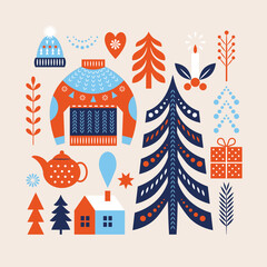 Obraz premium Cozy Christmas set. Set of christmas graphic elements. 